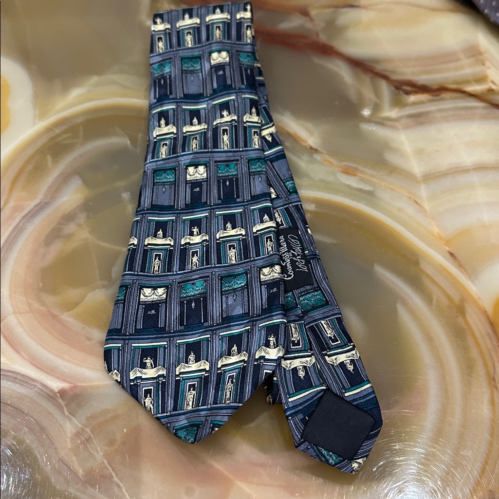 Vintage Countess Mars Patterned Silk Tie With Architectural Design